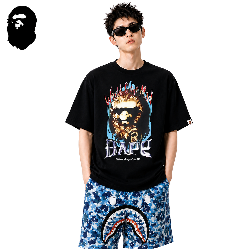 BAPE Mad Ape Flame Men's Graphic T-Shirt - Black