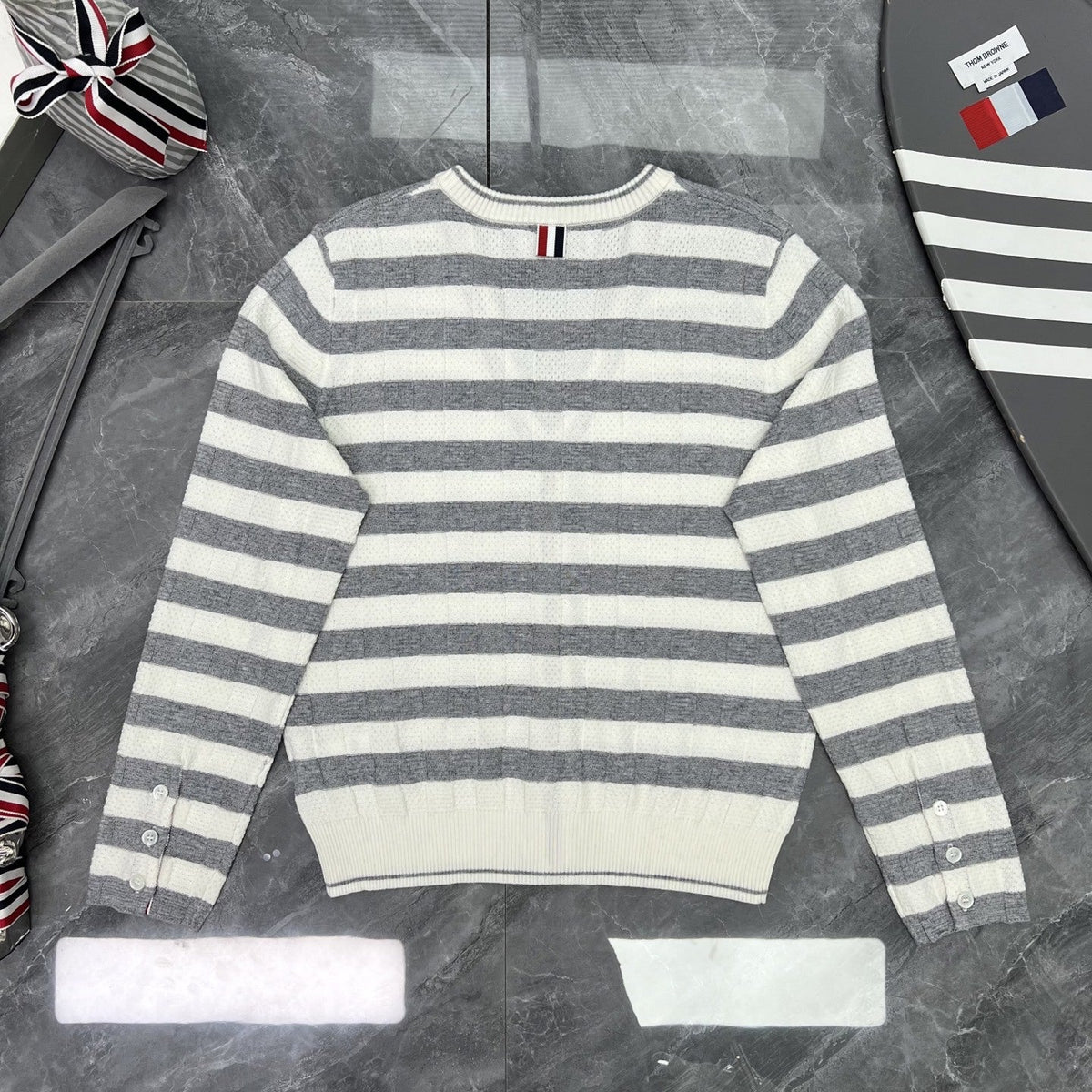 Thom Browne Style Striped V-Neck Button Cardigan