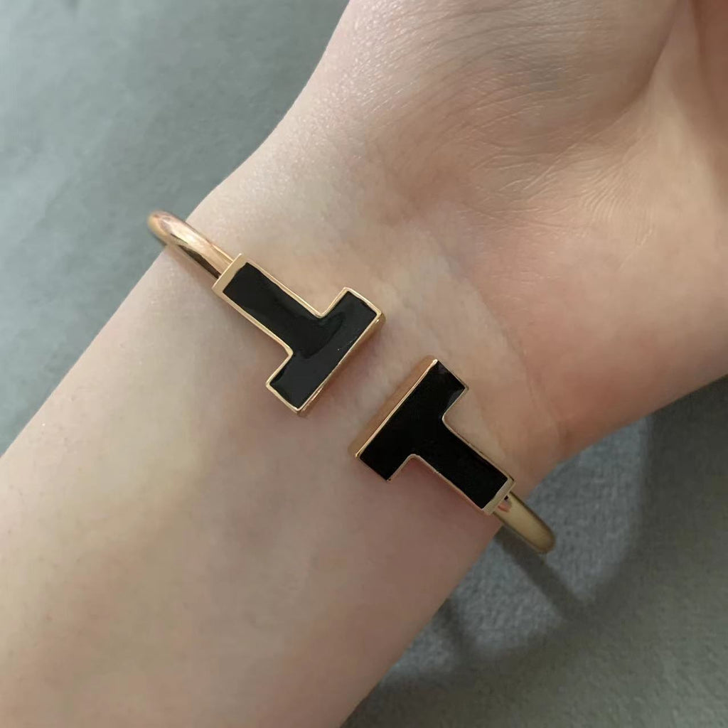 TIFFANY T WIDE ONYX OPEN BRACELET