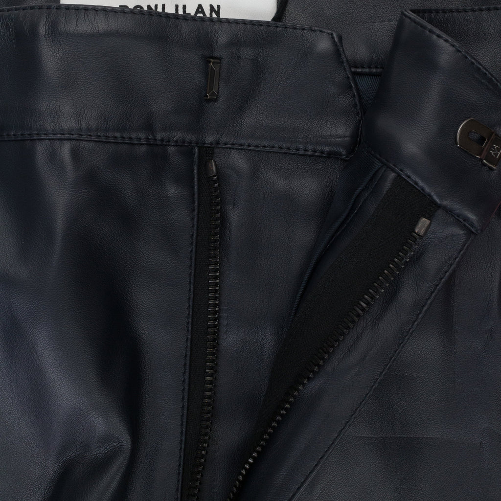 FAUX LEATHER PANEL NAVY TROUSER