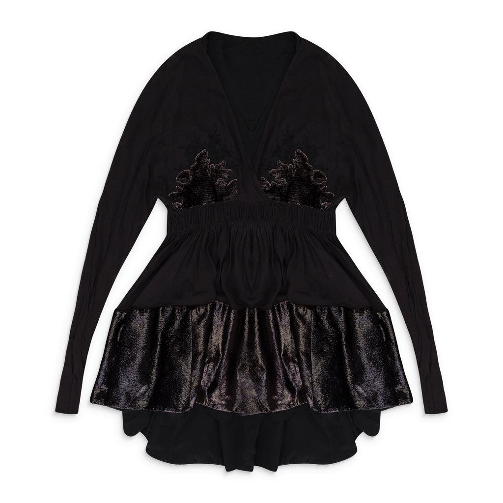 BROWN LACE V NECK FLARE SHORT DRESS