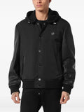 Philipp Plein leather-sleeve hooded bomber jacket