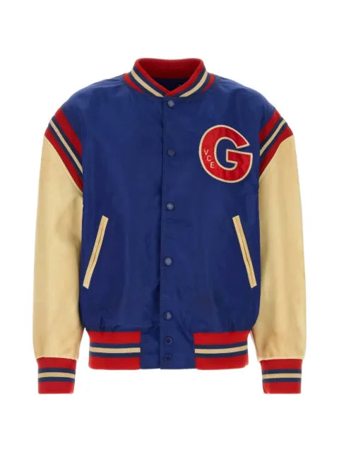 Golden Goose men's varsity bomber jacket with leather sleeves