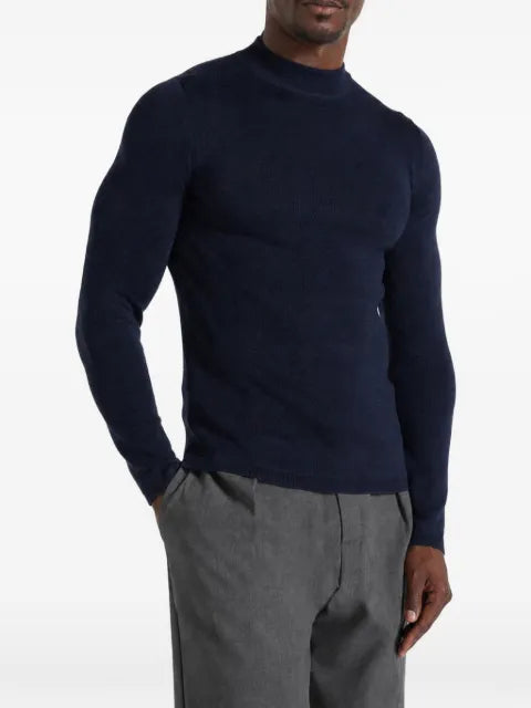 Manière De Voir KW003 in navy fitted mock-neck wool-blend jumper
