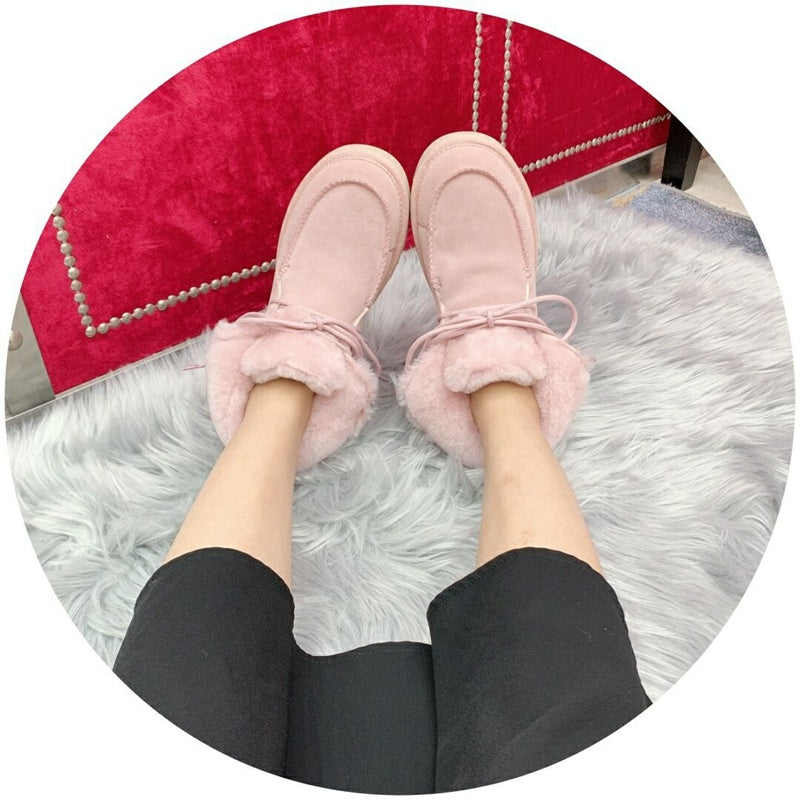 Pink Fluffy Cuff Lace-Up Ankle Boots — New Arrival | In Stock