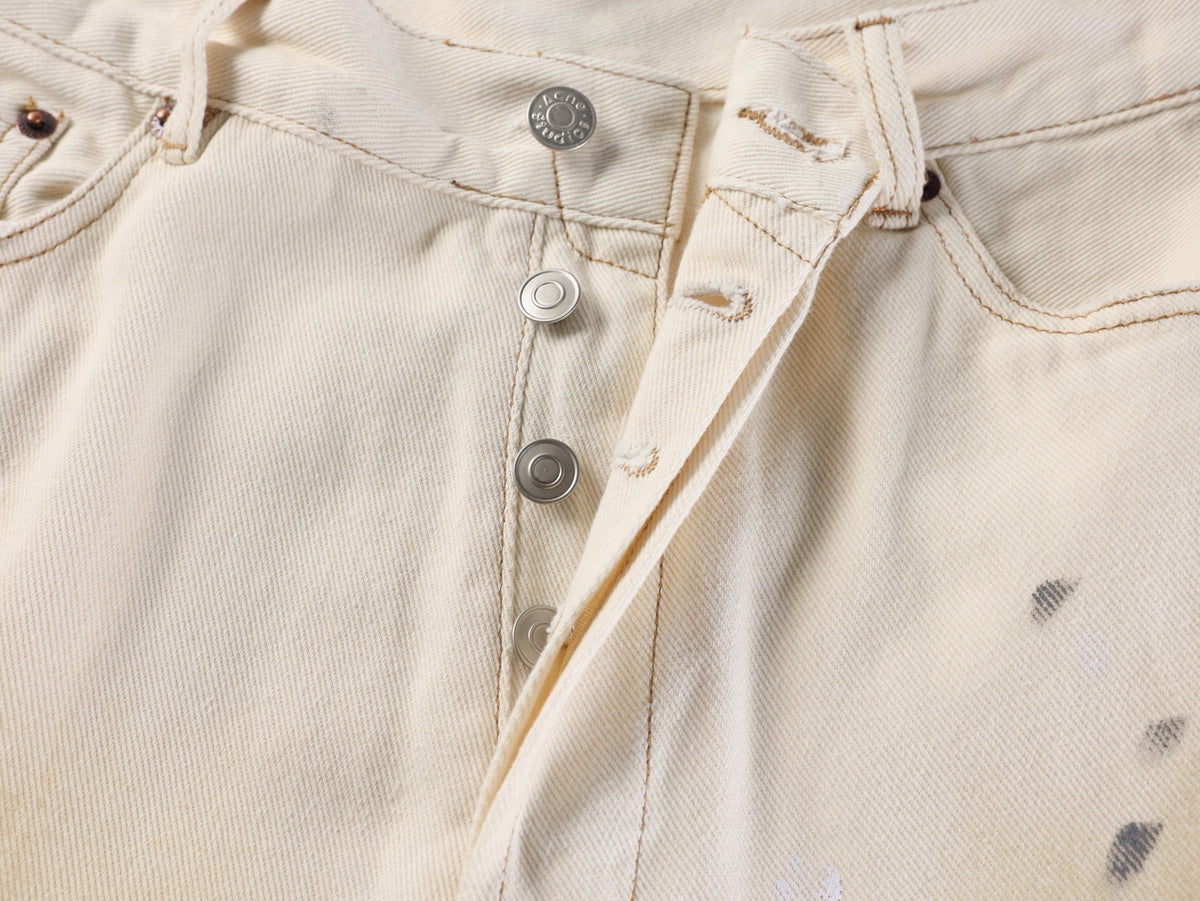 cne Studios Vintage Paint‑Splatter Denim Jort Shorts