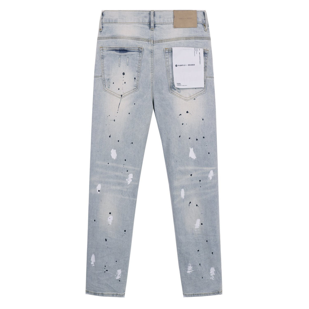 Purple Brand Light Blue Distressed Paint Splatter Jeans