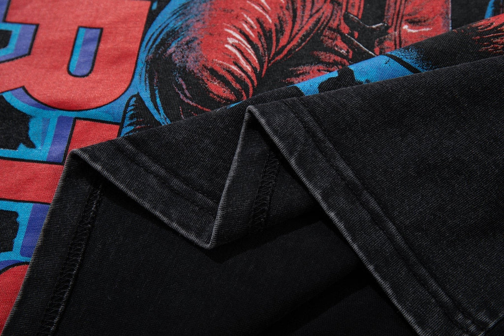 MAJESTIK Washed Black Boxing Graphic T-Shirt
