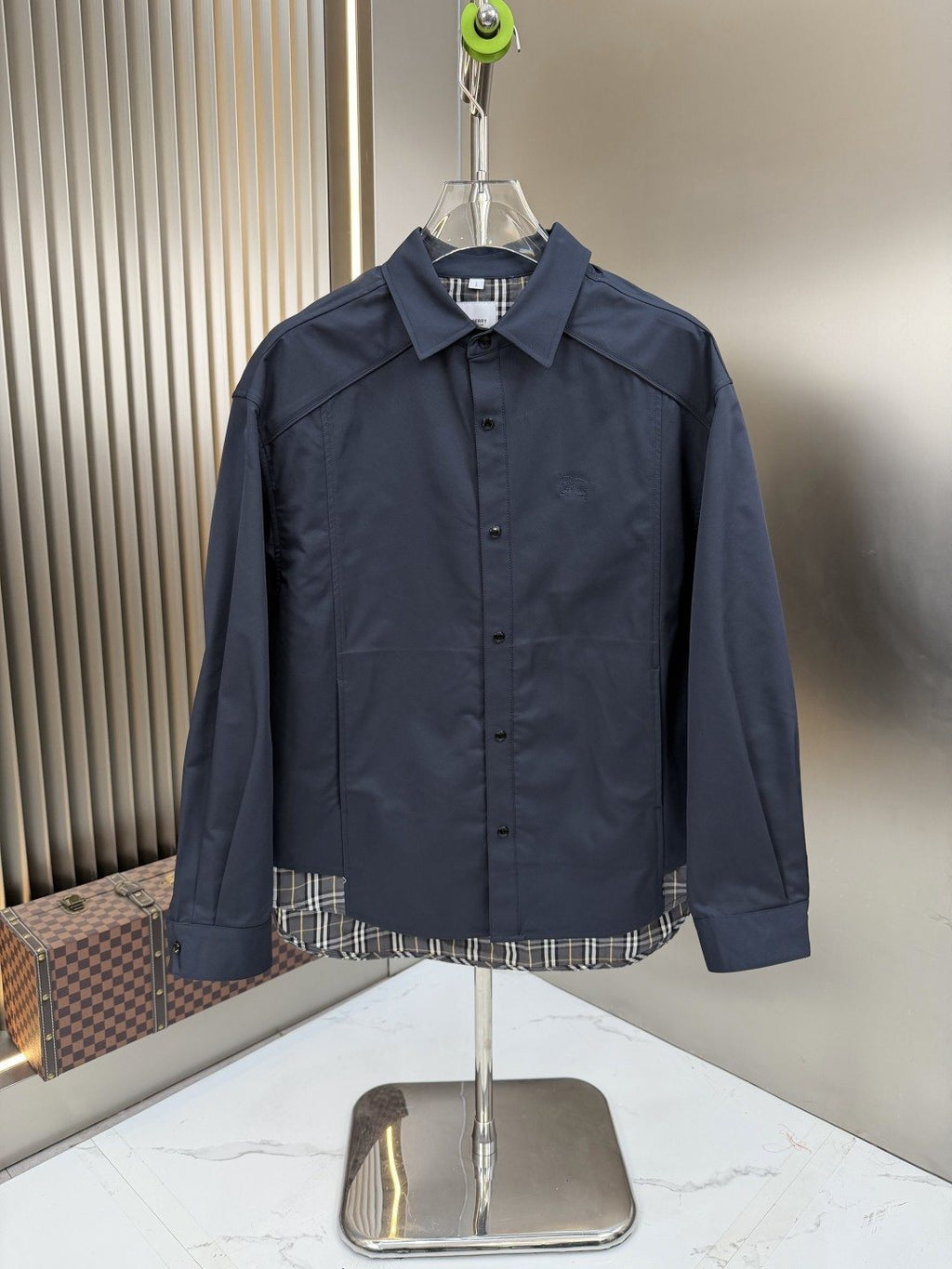 Burberry Plaid-Lined Button-Front Jacket