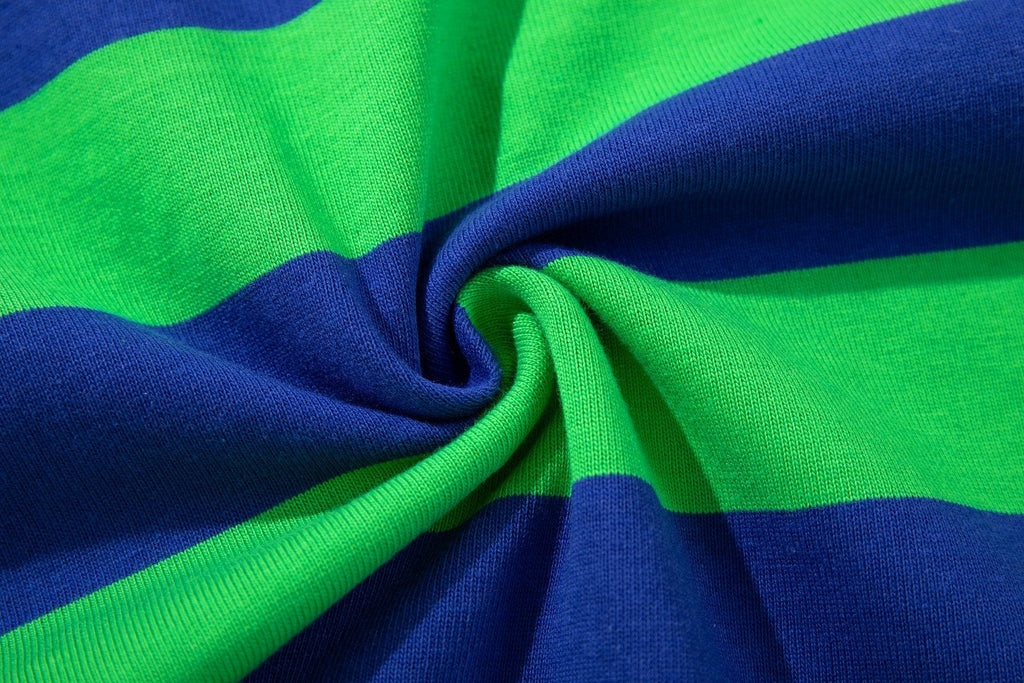 MAJESTIK Green/Blue Striped Skull Graphic Polo Shirt