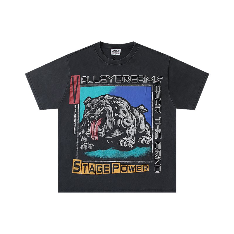 VALE USA Bulldog Graphic Washed Black T-Shirt
