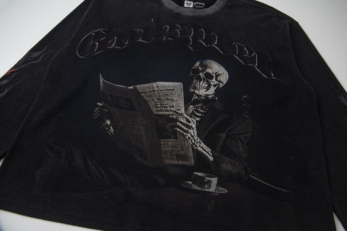 Godspeed Newspaper Skull Graphic Long-Sleeve T-Shirt
