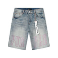 Purple Brand Light Blue Embroidered Denim Shorts