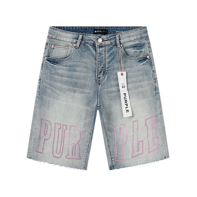 Purple Brand Light Blue Embroidered Denim Shorts