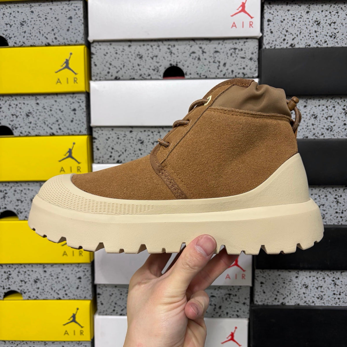 UGG Lace-Up Hiker Chukka Boot – Suede Boot with Knit Collar, Lug Sole & UGG Logo Heel in Tan