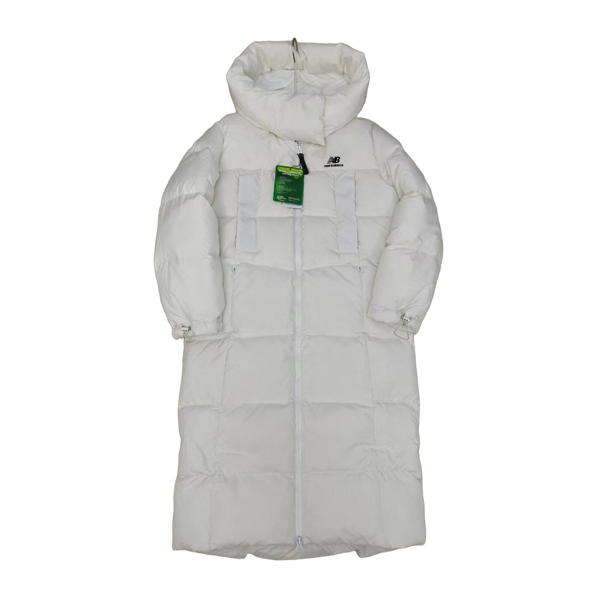 New Balance Hooded Long Puffer Coat in Off White
