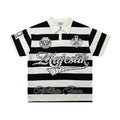 MAJESTIK Striped Crest Graphic Polo Shirt