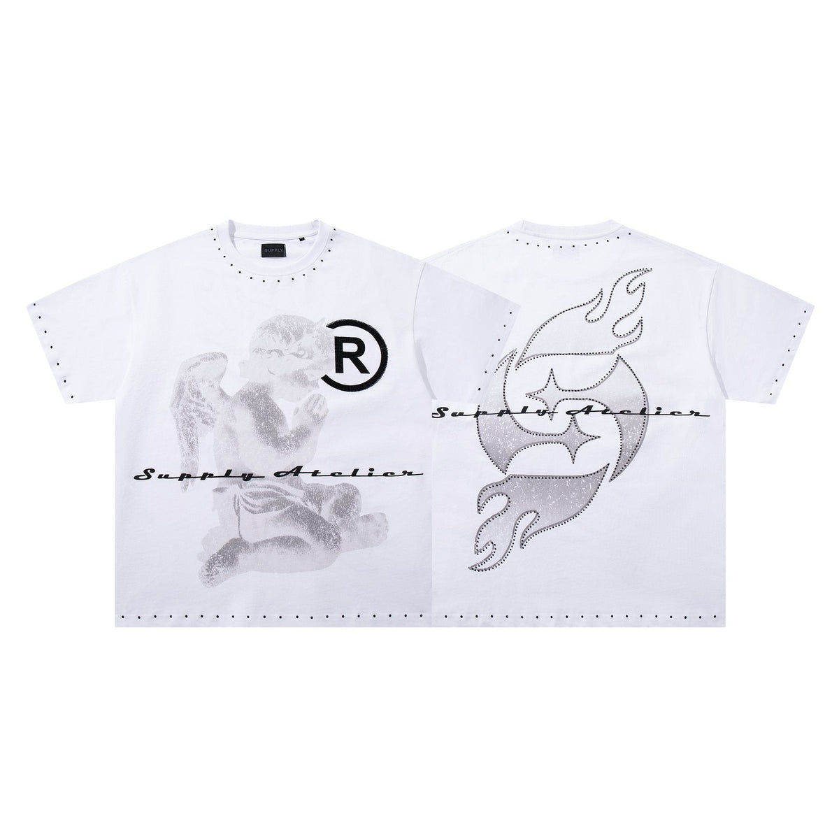 SUPPLY TEE Stud-Trim Flame Graphic T-Shirt