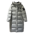 The North Face Color-Block Hooded Long Puffer Coat in Grey