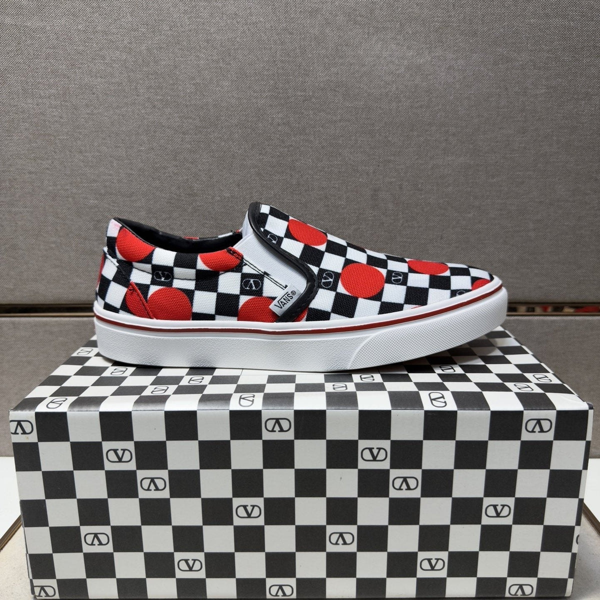 Vans Men's Checkerboard Slip-On Shoes - Black, White & Red