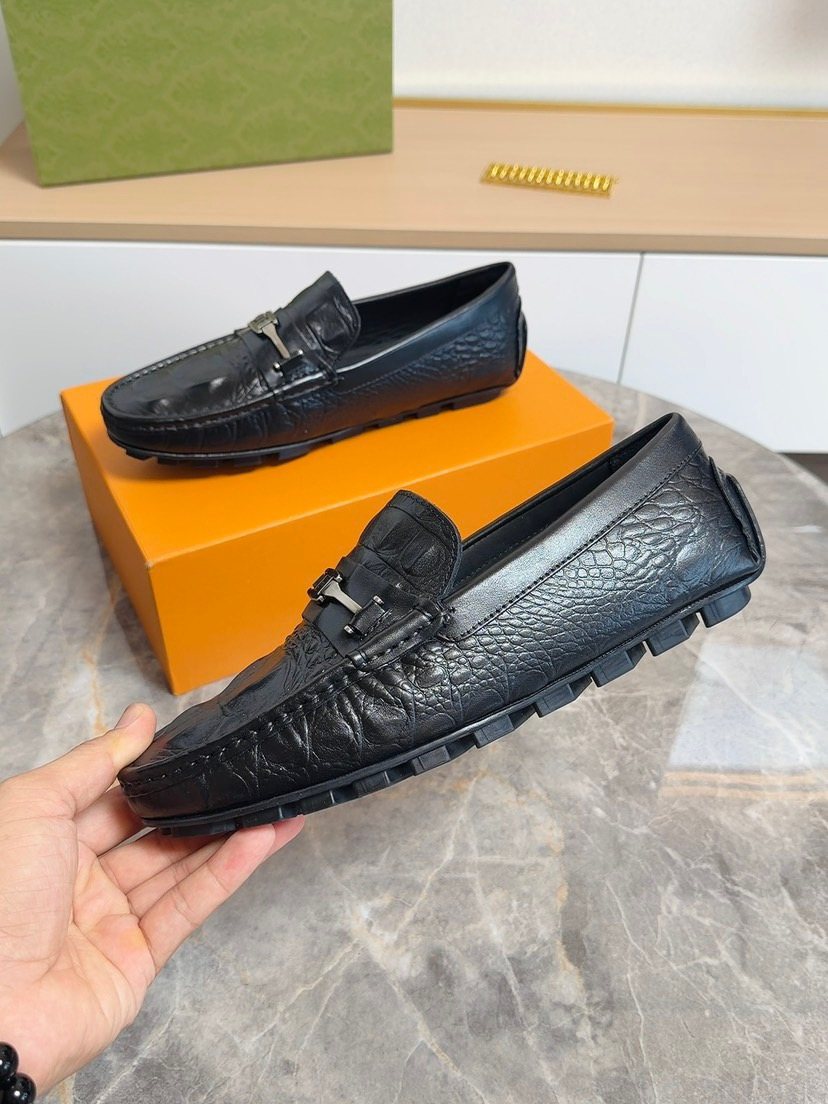 Fendi Men's Black Textured Moc-Toe Loafers