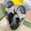 Gucci Beige Monogram Crossover Slide Sandals