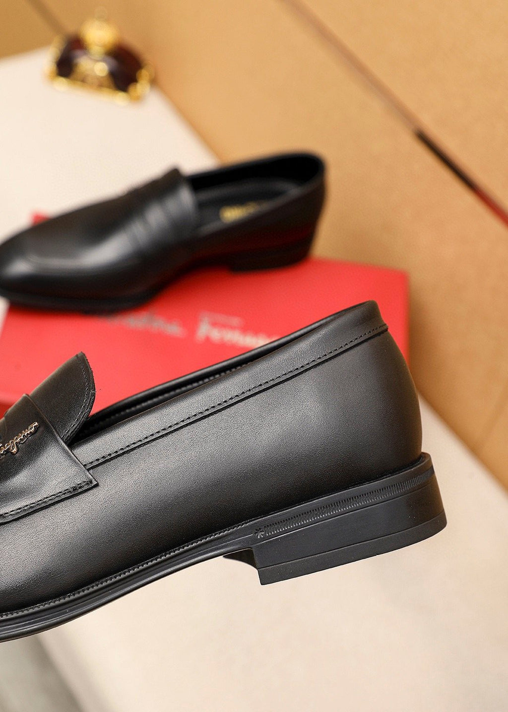 Ferragamo Black Metal Accent Loafers