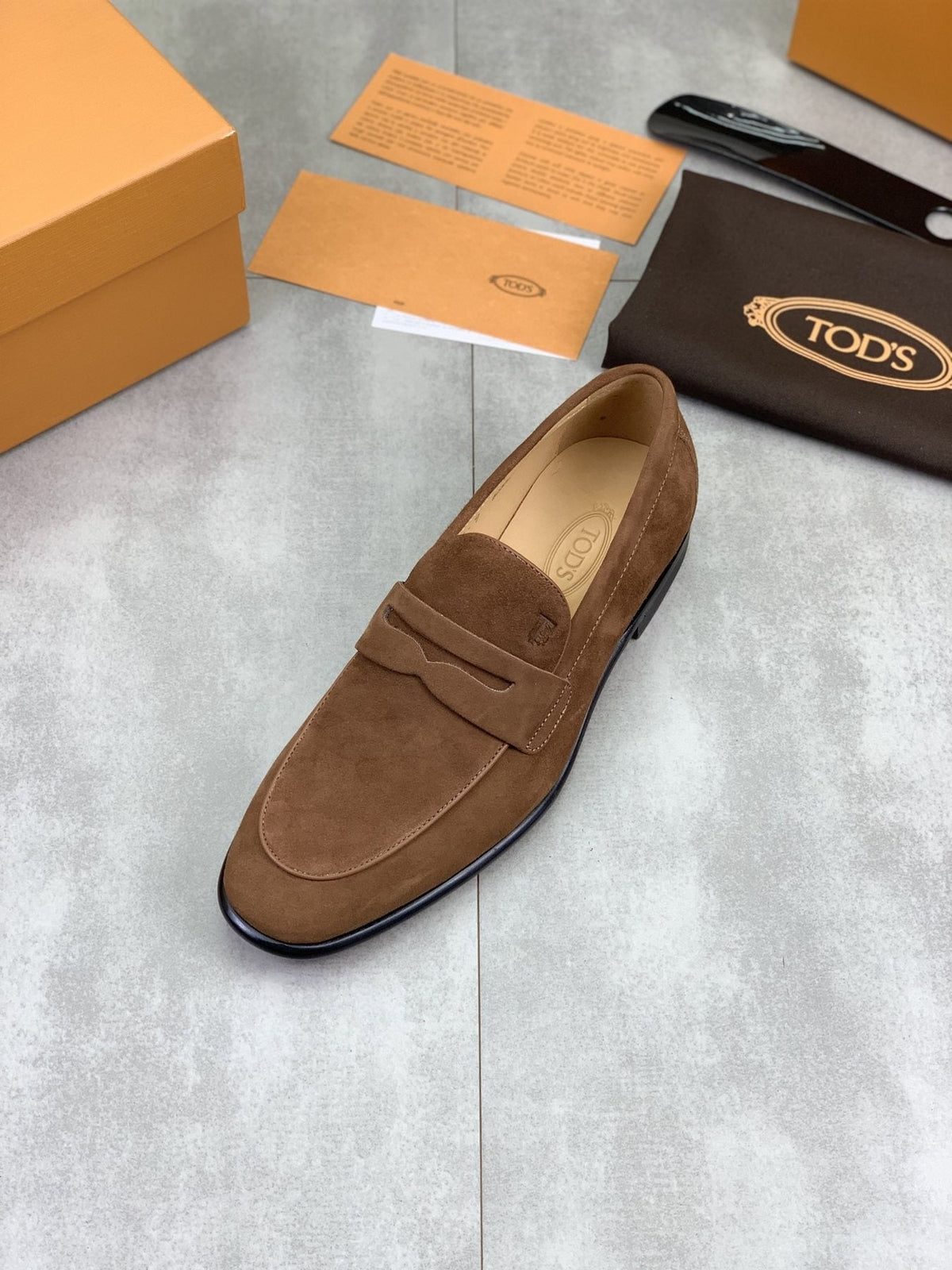 TOD'S Brown Suede-Look Penny Loafers
