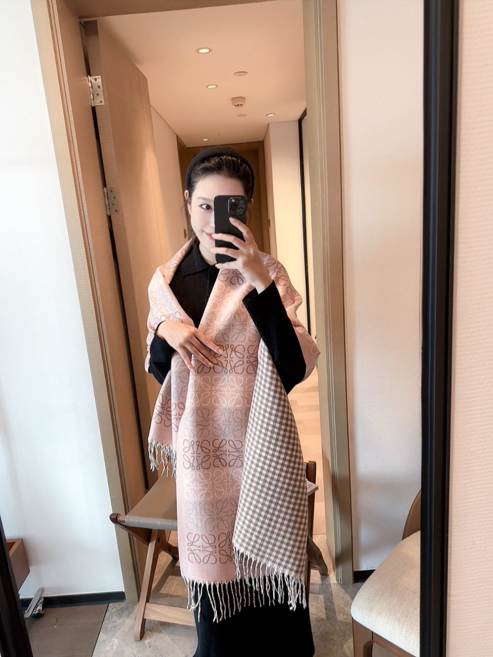 Reversible Patterned Fringed Scarf