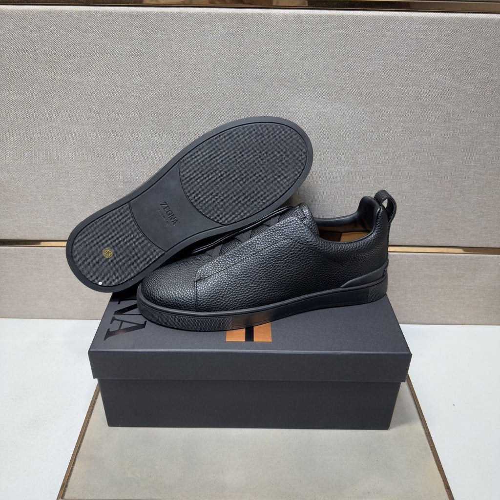 Zegna Men's Black Textured Slip-On Sneakers