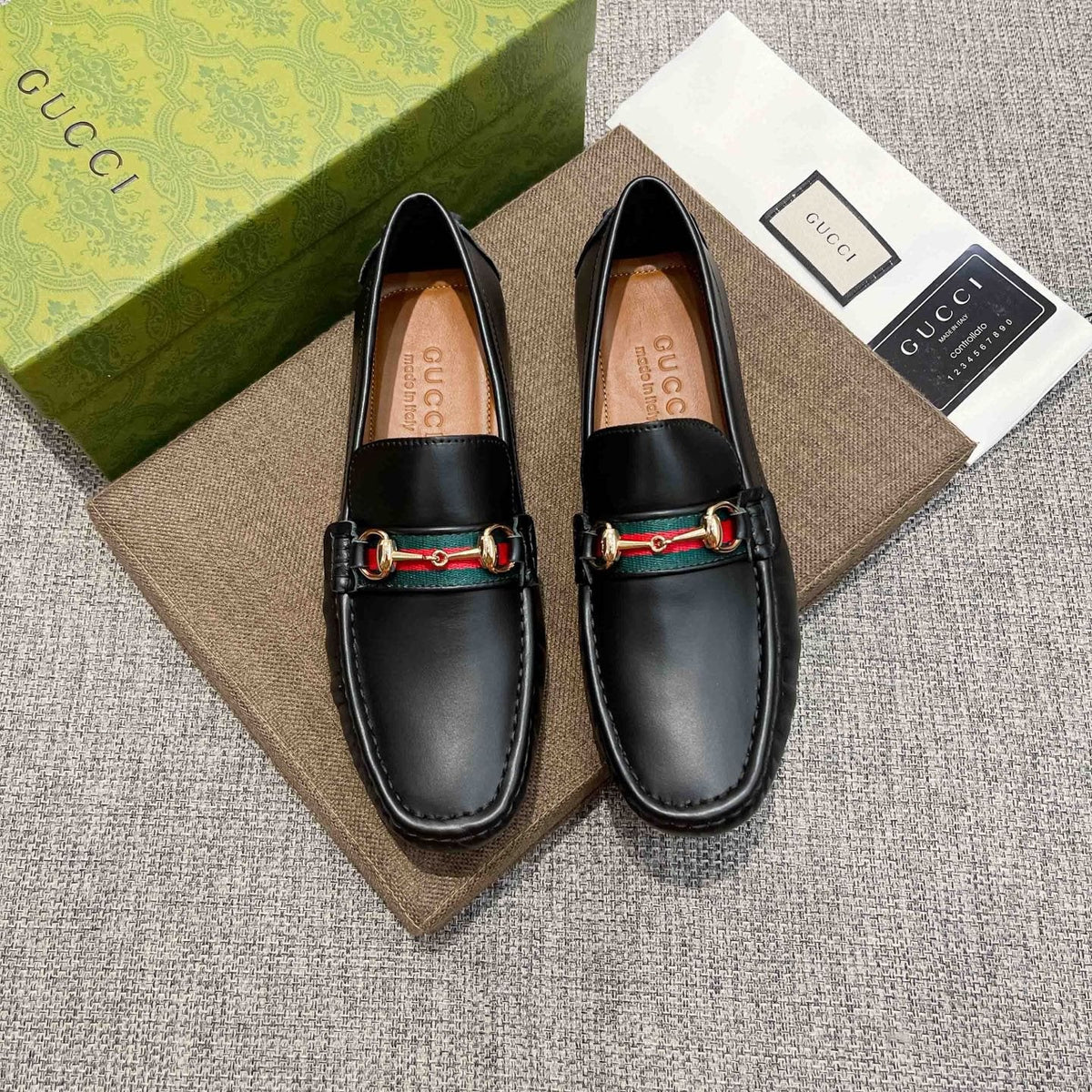 Gucci Black Web Stripe Loafers