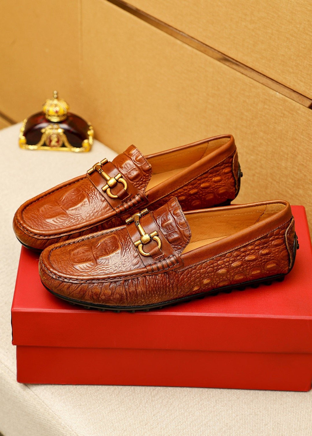 Ferragamo Brown Embossed Driving Loafers