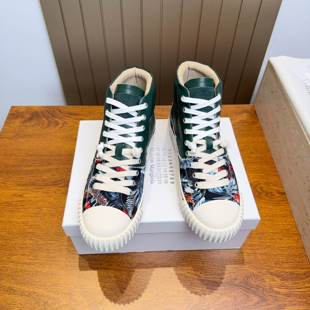 Maison Margiela Dark Green Floral High-Top Sneakers