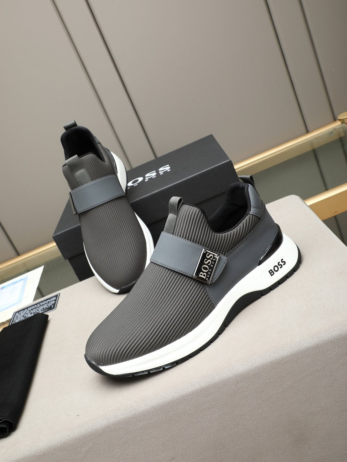 Hugo Boss Ribbed Knit Strap Slip-On Shoes