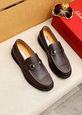 Ferragamo Pebble-Grain Buckle Slip-On Shoes