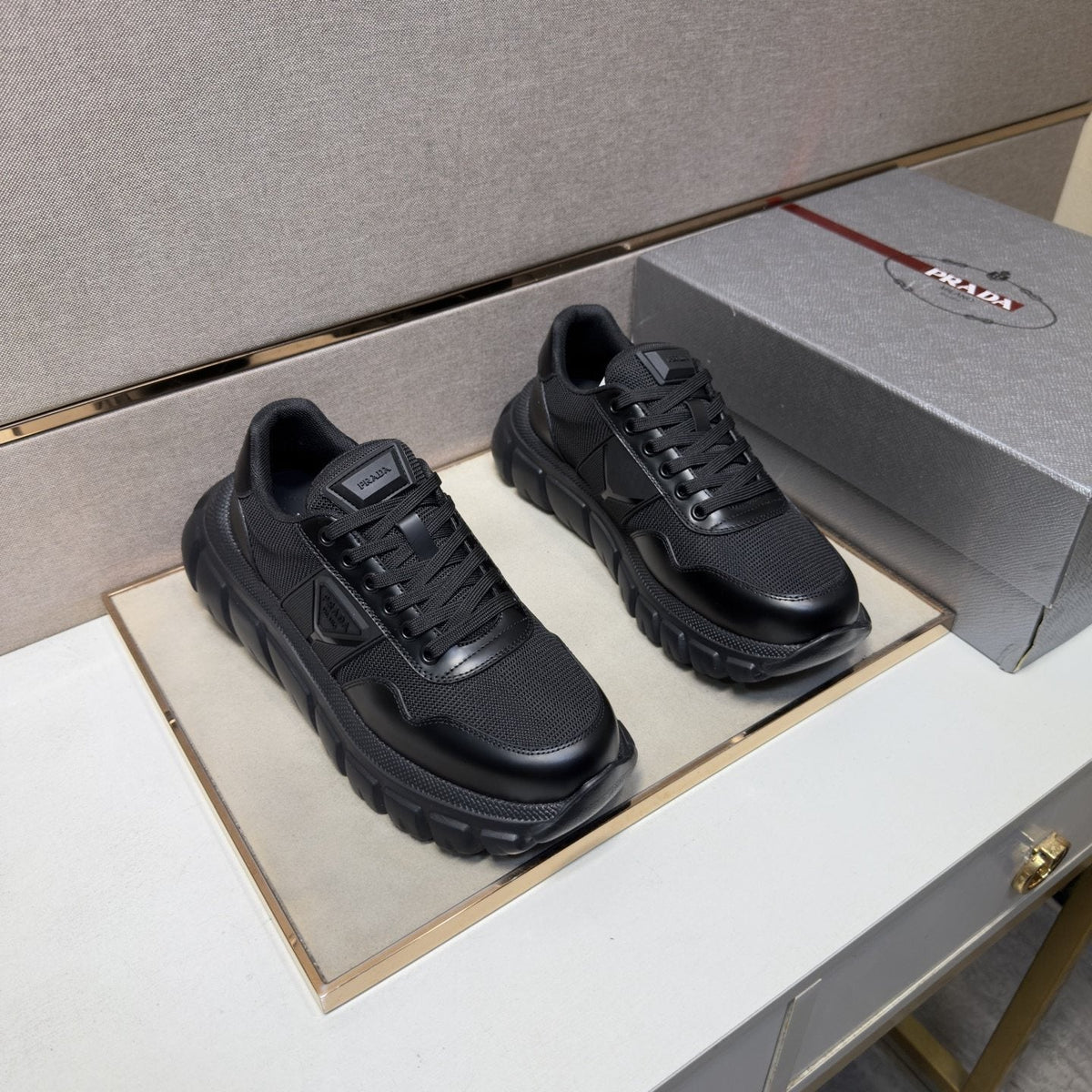 Prada Men's Paneled Low-Top Sneakers - Mesh Lining
