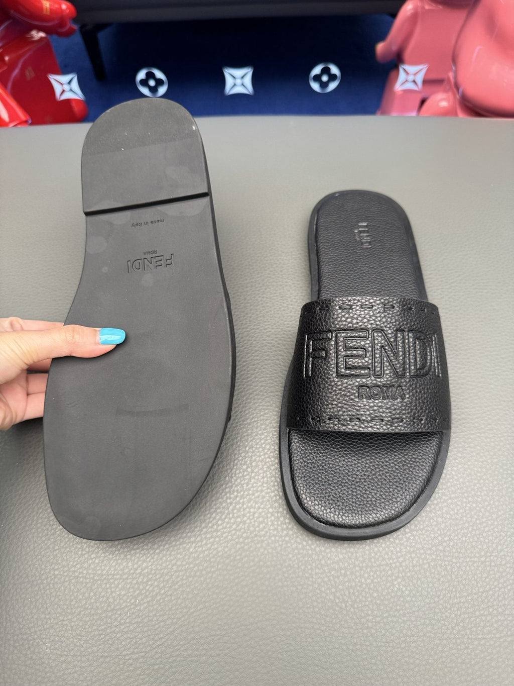 Fendi Embossed Logo Slide Sandals