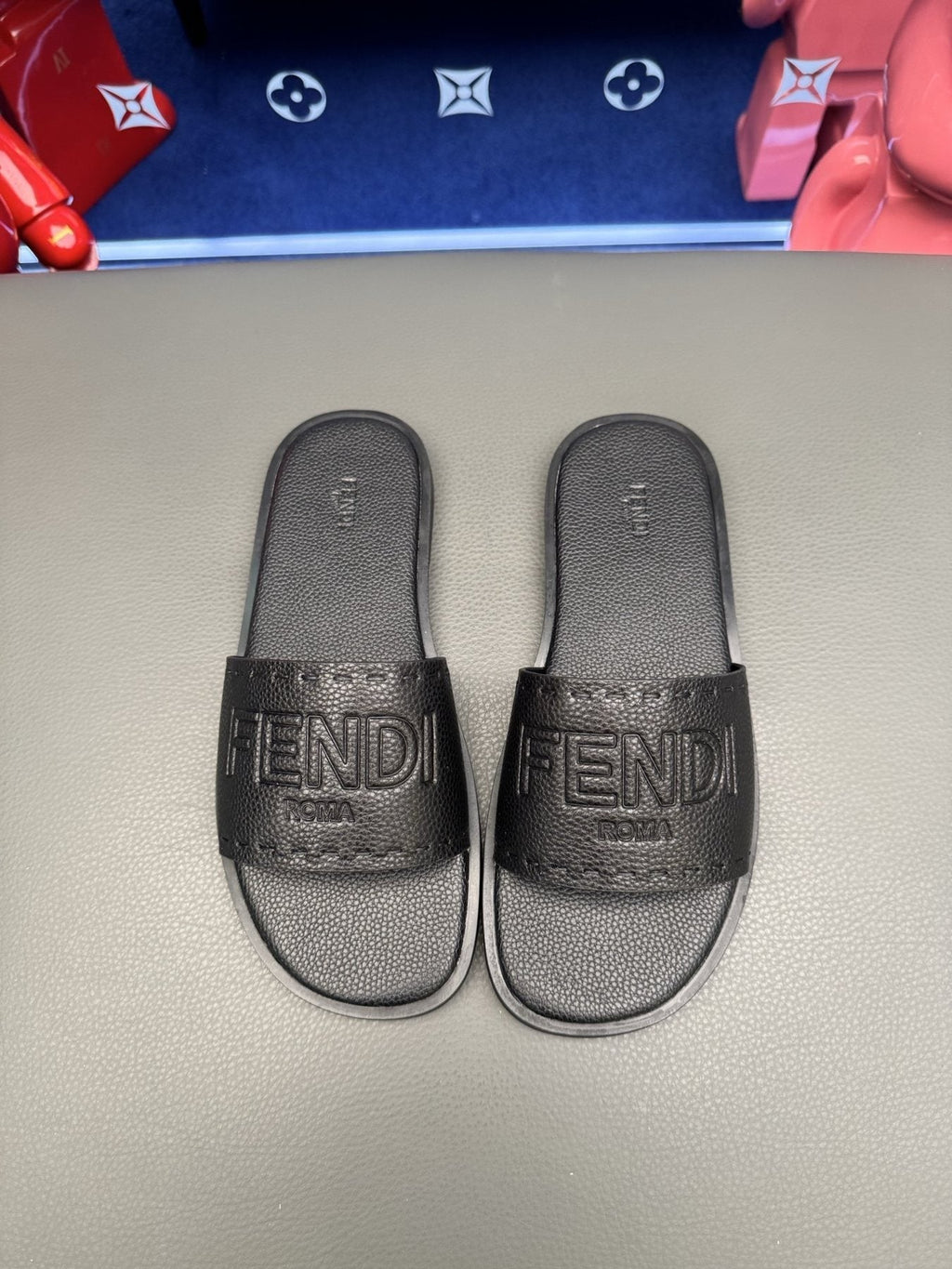 Fendi Embossed Logo Slide Sandals