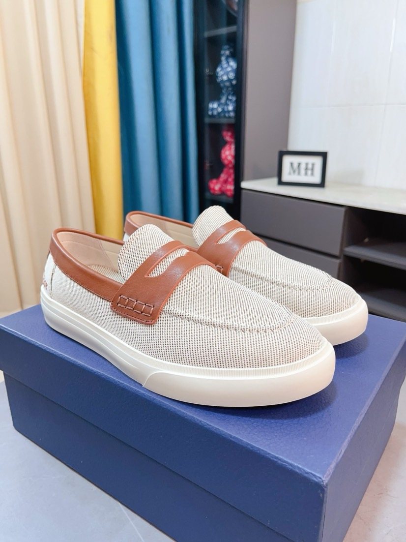 Dior Beige Contrast-Trim Loafers