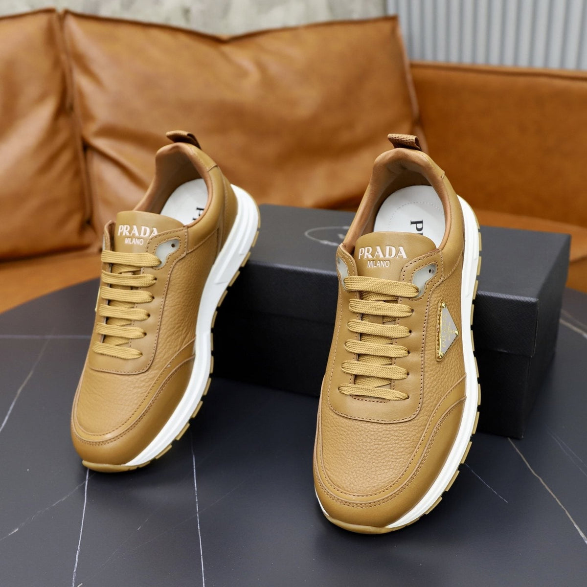 Prada Leather Lace-Up Sneakers