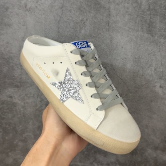 Golden Goose Silver Glitter Star Open-Back Sneakers