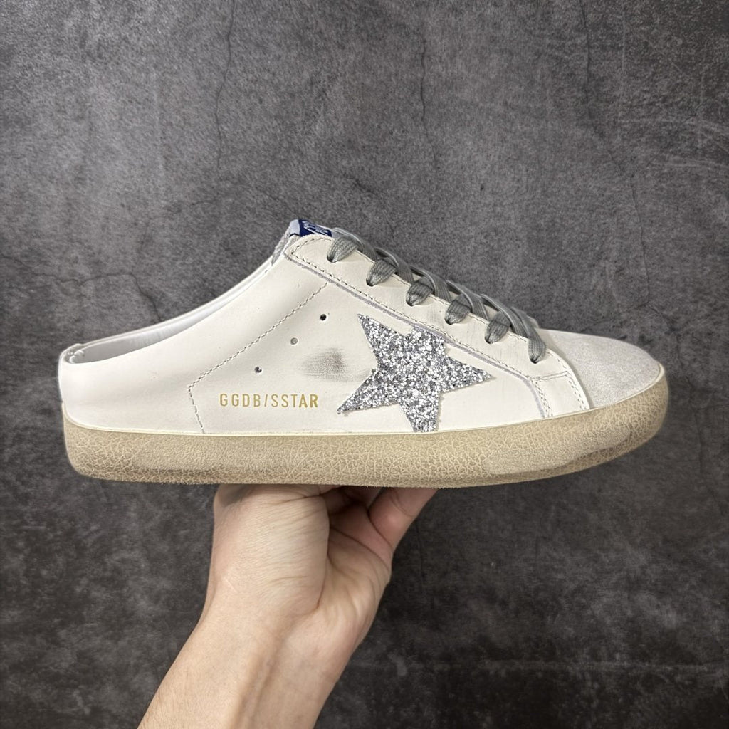 Golden Goose Silver Glitter Star Open-Back Sneakers