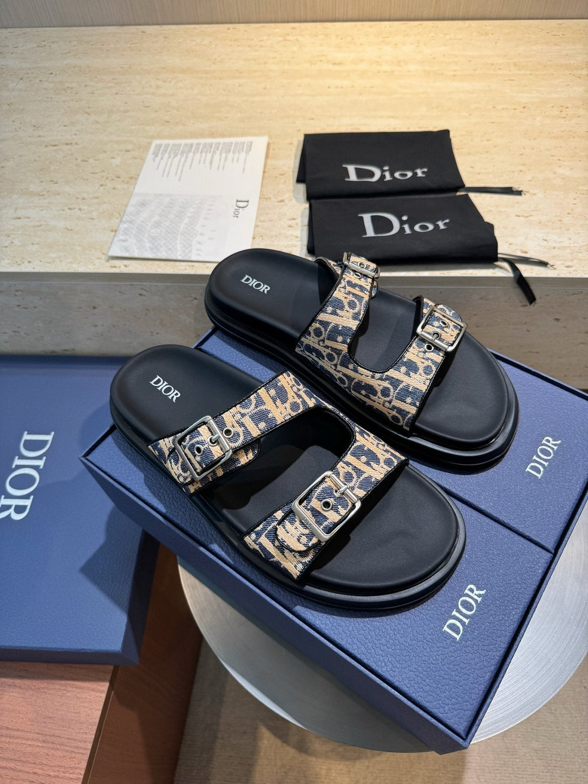 Dior Men's Aqua Buckle Slide Sandals