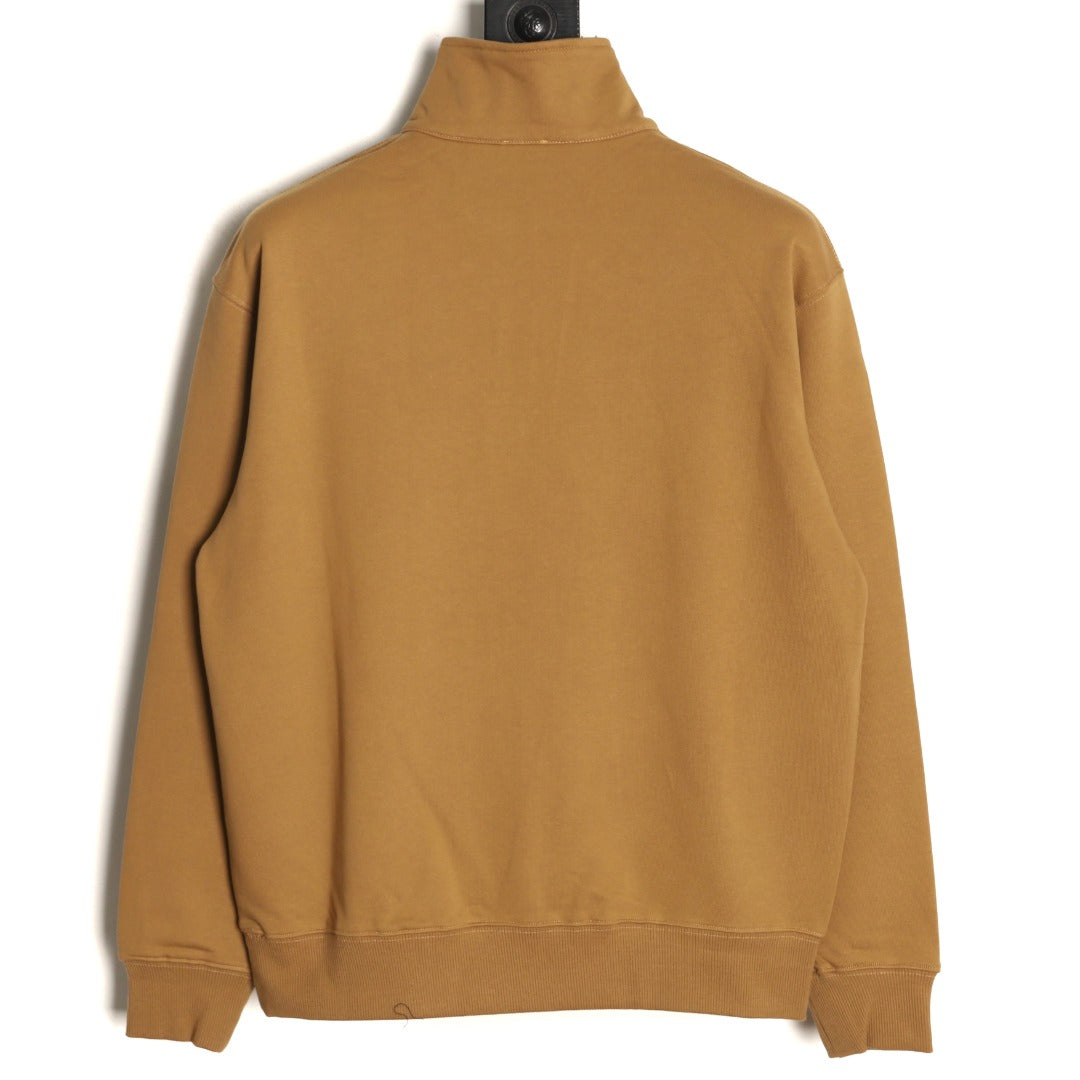 Burberry Equestrian-Detail Collared Half-Zip Sweatshirt - Camel