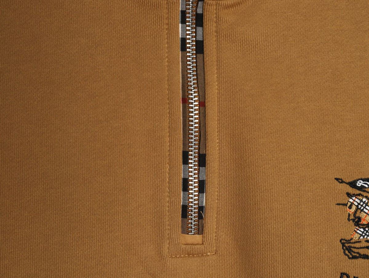 Burberry Equestrian-Detail Collared Half-Zip Sweatshirt - Camel